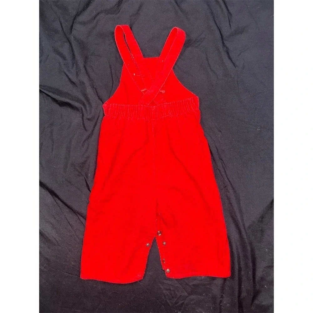 Vtg Toddletime JC Penney Baby Bib Overalls Romper Red Unisex 18M Japan Christmas
